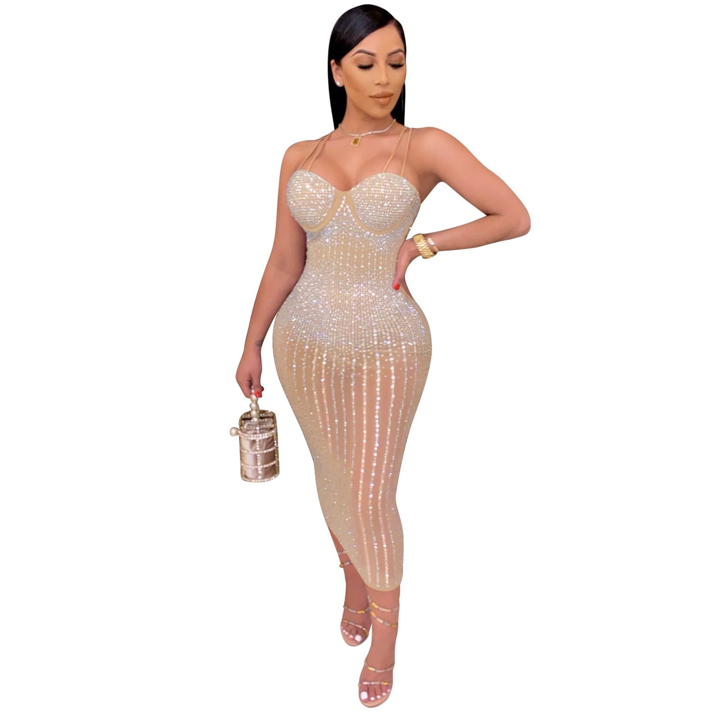 Sexy Sequin Dress For Women With Bodysuit Midi Club Autumn Night Party Women&#39;S Diamond Summer Dress See Though Dresses