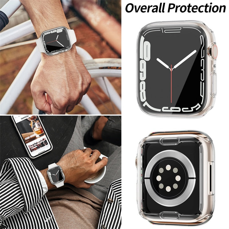 Screen Protector For Apple Watch Case 45mm 41mm 44MM 40MM 42mm 38MM Full TPU bumper Cover accessories iwatch series 7 SE 6 5 4 3