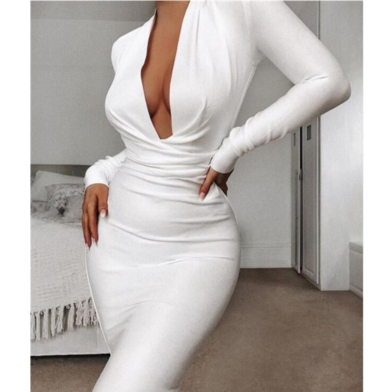 Free Shipping Winter Sexy V Neck Long Sleeve Women Bodycon Bandage Dress 2022 Celebrity Designer Evening Party Dress Vestido